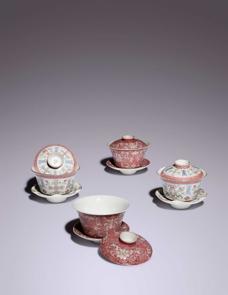 Appraisal: Two Pairs of Famille Rose Porcelain Tea Cups Height of