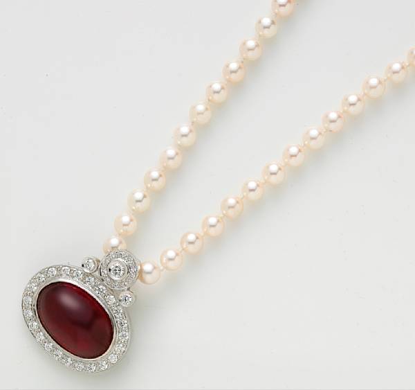 Appraisal: A cultured pearl necklace together with a pink tourmaline and