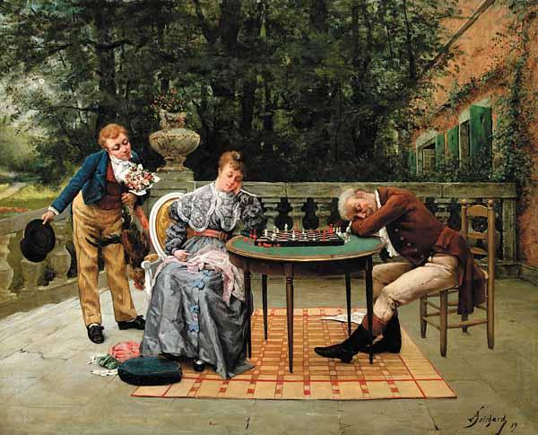 Appraisal: Georges-Lucien Boichard French known active The Chess Game oil on