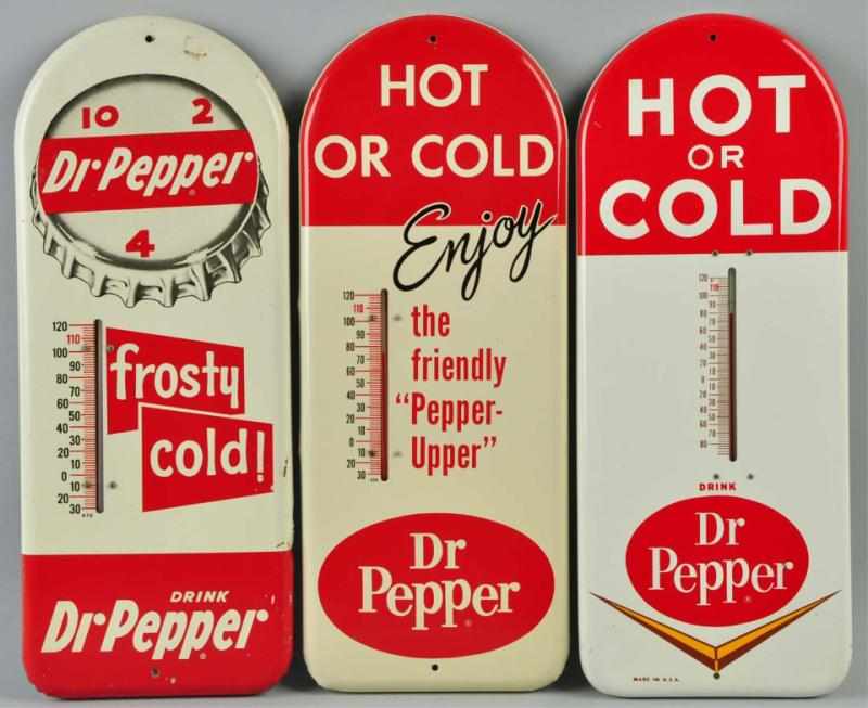 Appraisal: Lot of Tin Dr Pepper Thermometers Description Circa s and