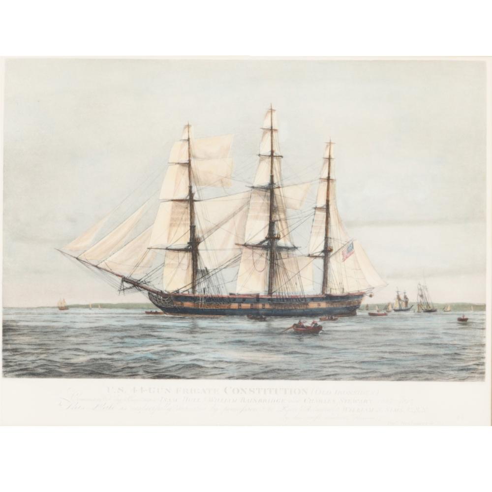 Appraisal: US GUN FRIGATE CONSTITUTION OLD IRONSIDES HAND COLORED ENGRAVING X