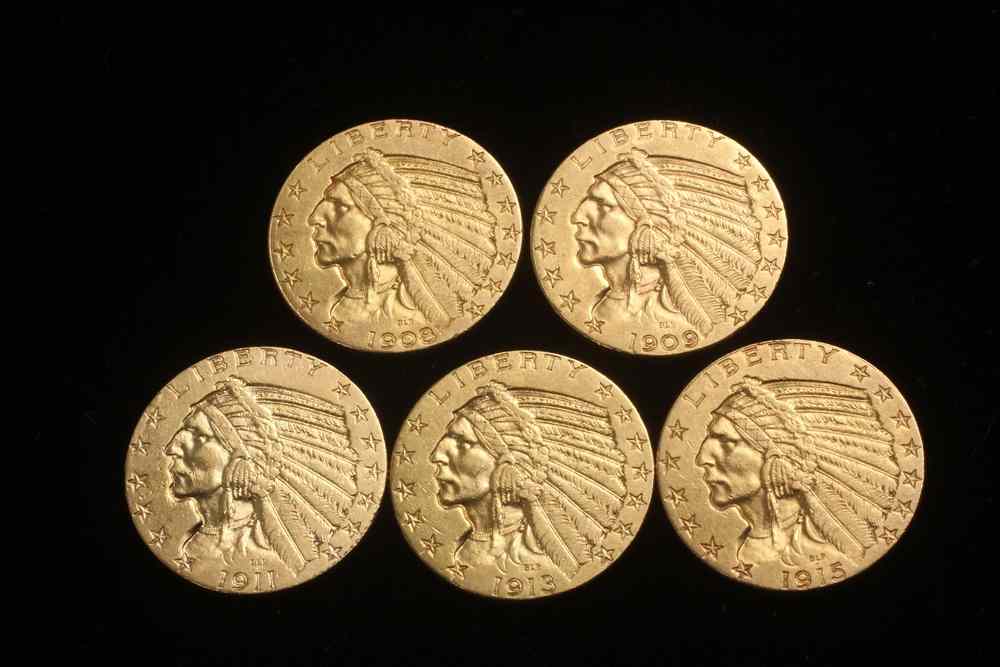 Appraisal: COINS - Indian head gold pieces -D