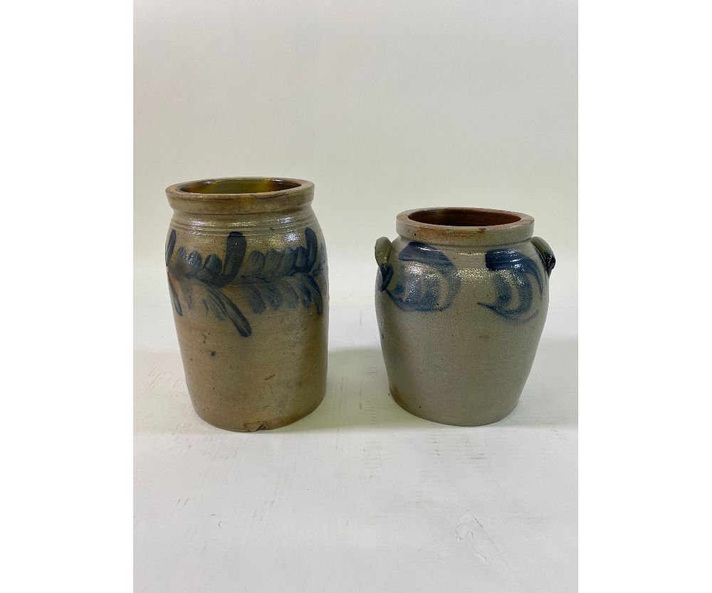 Appraisal: Two Stoneware Crocks Two stoneware crocks with blue decoration th