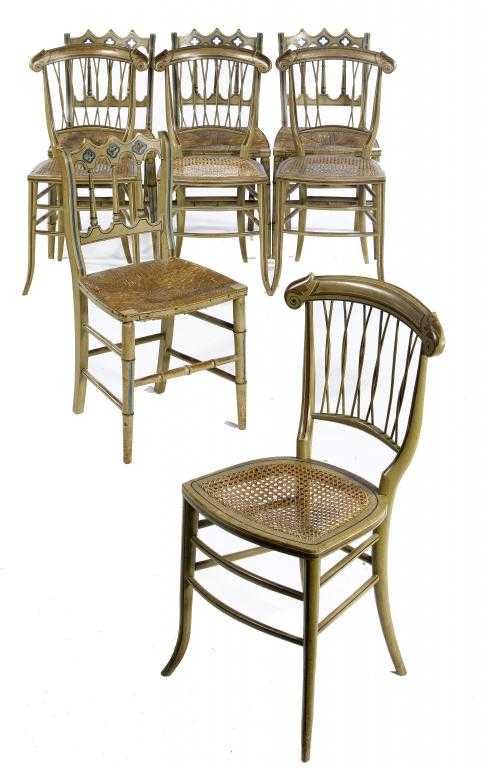 Appraisal: TWO SETS OF FOUR VICTORIAN PAINTED BEECH CHAIRS one of