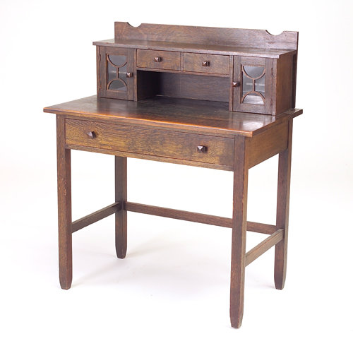 Appraisal: SHOP OF THE CRAFTERS Postcard desk with gallery top drawers