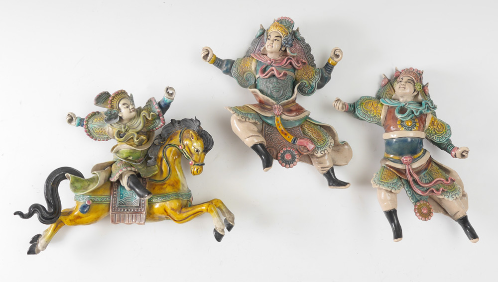 Appraisal: CHINESE FIGURAL ROOF TILES piece total to include Figure on