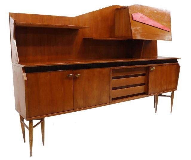 Appraisal: Italian mid-century modern teak sideboard c s drop-front panel with