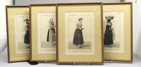 Appraisal: A set of four framed French colored fashion prints Costumes