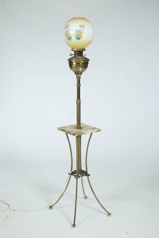 Appraisal: PIANO LAMP Brass with a milk glass hand painted shade