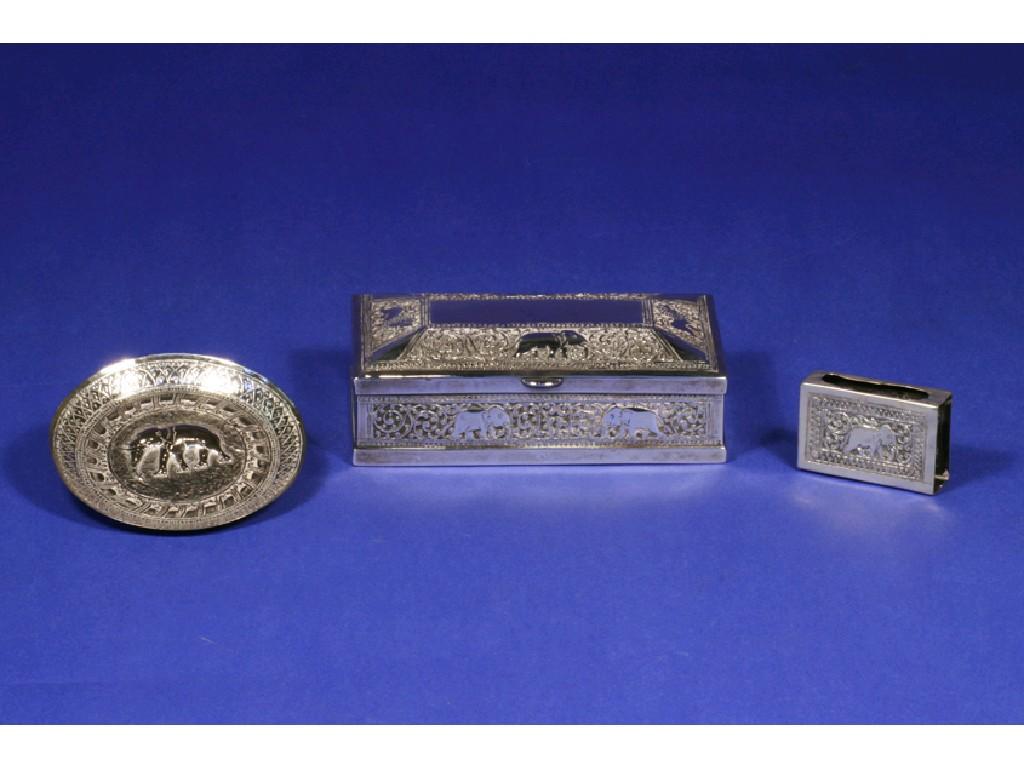 Appraisal: AN INDIAN WHITE METAL CIGAR BOX decorated in relief with