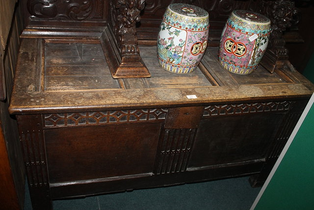 Appraisal: AN ANTIQUE OAK COFFER with panelled front cm