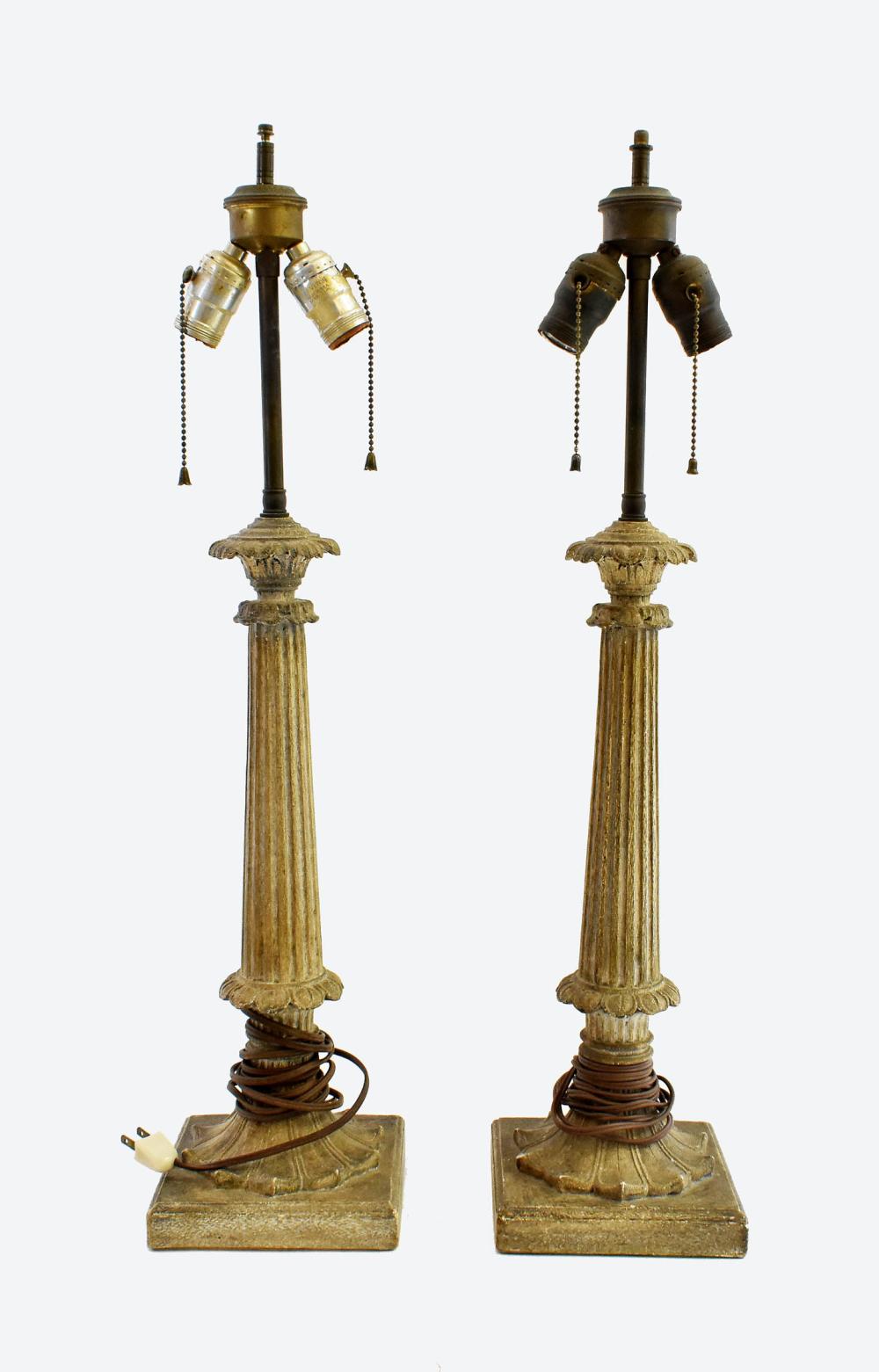 Appraisal: PAIR OF FAUX BOISE PLASTER COLUMNAR LAMPSEach fluted shaft above