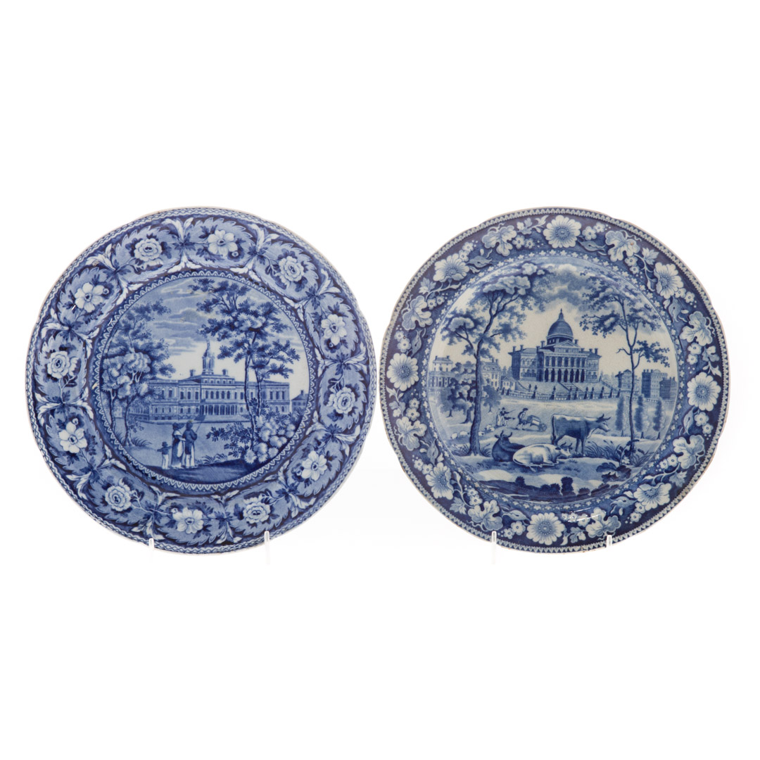 Appraisal: Staffordshire blue transfer Amer Scene plates circa s including Ridgway