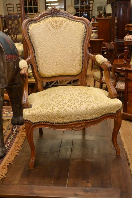 Appraisal: TWO FRENCH ARMCHAIRS IN MUSTARD VELVET UPHOLSTERY AND TWO MATCHING