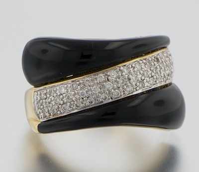 Appraisal: A Ladies' Onyx and Diamond Ring k yellow gold ring