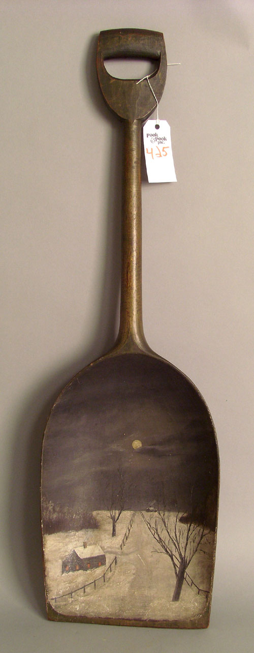 Appraisal: Painted shovel with a winter landscape early th c