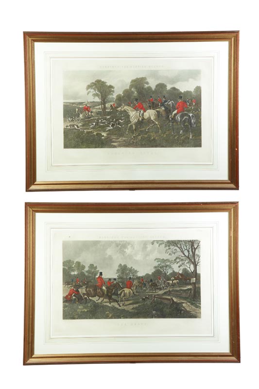 Appraisal: TWO PRINTS HERRING'S FOX-HUNTING SCENES Handcolored aquatints on paper Published