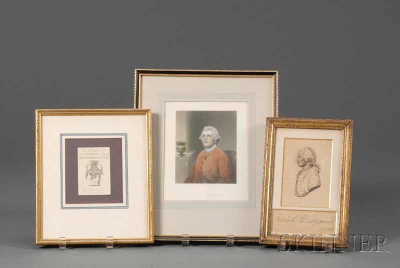 Appraisal: Three Framed Wedgwood Related Items England including an admission ticket