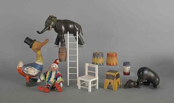 Appraisal: Group of Schoenhut circus animals and accessories together with a