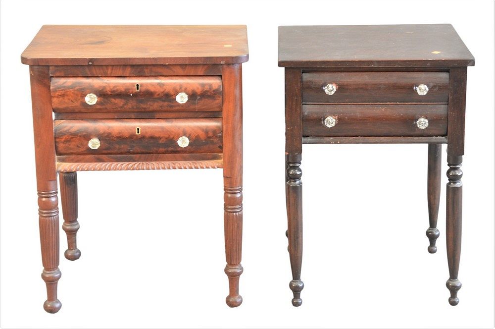 Appraisal: Two Mahogany Empire Stands each having two drawers with glass