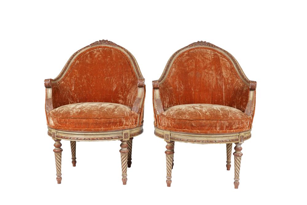 Appraisal: PAIR OF PAINTED BERGERESin the Louis XV style with orange