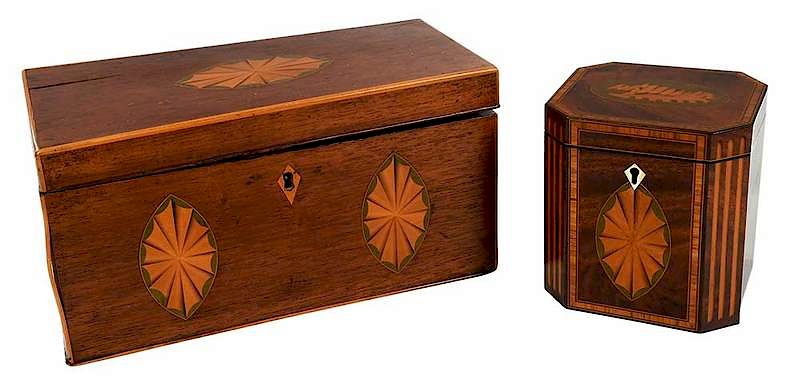 Appraisal: George III Inlaid Letter Box and Tea Caddy British early