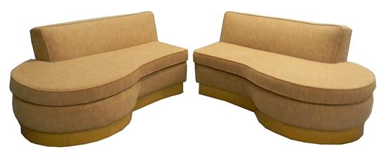 Appraisal: Deco two-part asymmetrical sofa apricot-colored upholstery with h blonde veneer