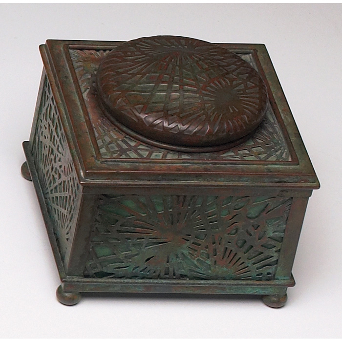 Appraisal: Tiffany Studios inkwell bronze in the grapevine pattern over green