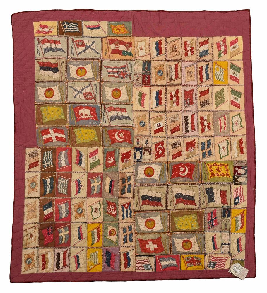 Appraisal: Tobacco Silk Quilt American early th century decorated with international