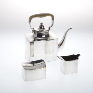 Appraisal: Hans Hansen modernist sterling pcs tea set Hans Hansen modernist