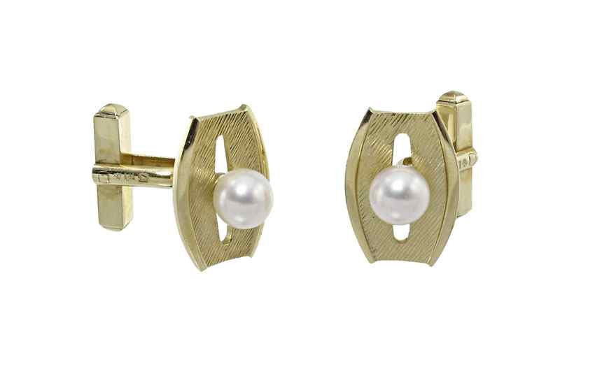 Appraisal: K MID CENTURY GOLD CUFF LINKS WITH PEARLS K yellow