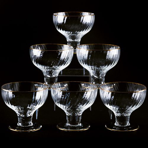 Appraisal: SET OF SIX BLOWN GLASS BOWLS WITH GILT RIMSUnmarked x