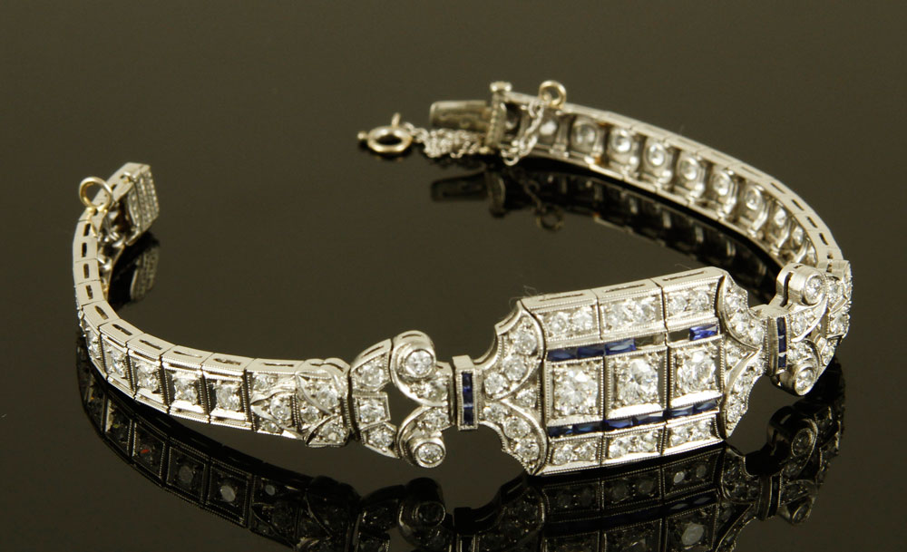 Appraisal: - Art Deco Diamond and Sapphire Bracelet Art Deco ladies