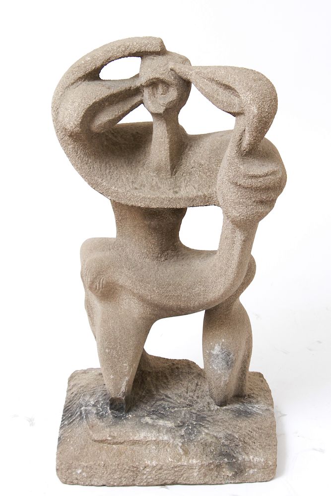 Appraisal: Modern Concrete Stylized Figure Sculpture Modern concrete sculpture depicting stylized