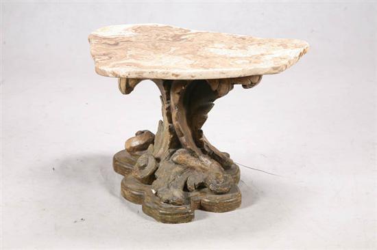 Appraisal: ORNATE SIDE TABLE Wood carved stylized wave base with cream