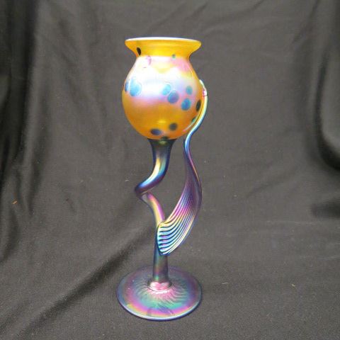 Appraisal: Art Glass Vase colorful irridescent with floraform body signed excellent