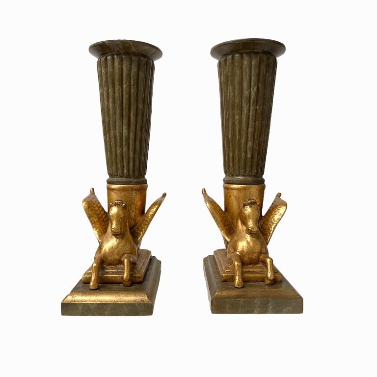 Appraisal: Pair Antique Greek Pegusus Candle Holders Pair Antique Greek Pegasus