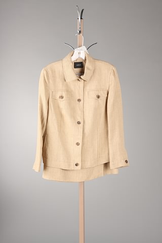 Appraisal: Akris tan linen skirt suit jacket with buttons top pockets