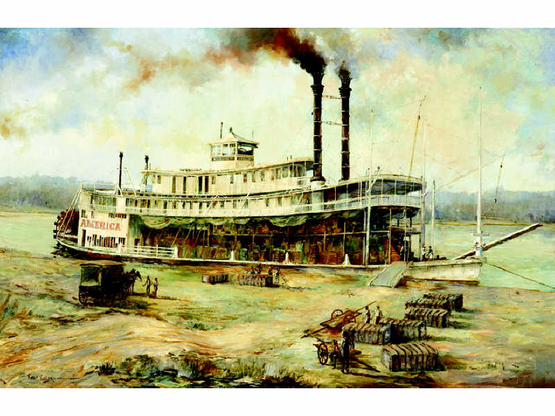 Appraisal: ROBERT M RUCKER AMERICAN - Riverboat America oil on canvas