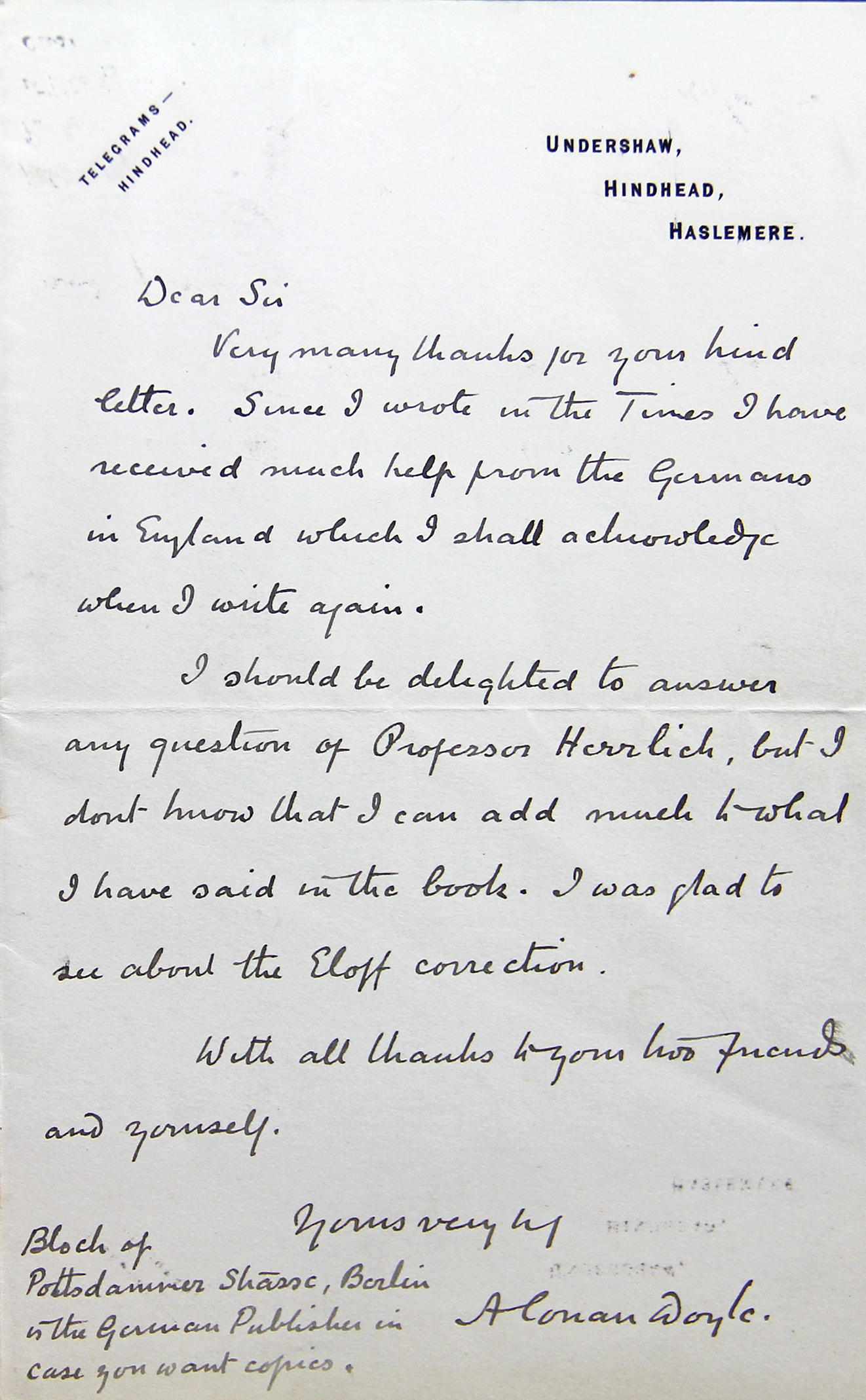 Appraisal: DOYLE ARTHUR CONAN - Autograph Letters Signed ''Arthur Conan Doyle''