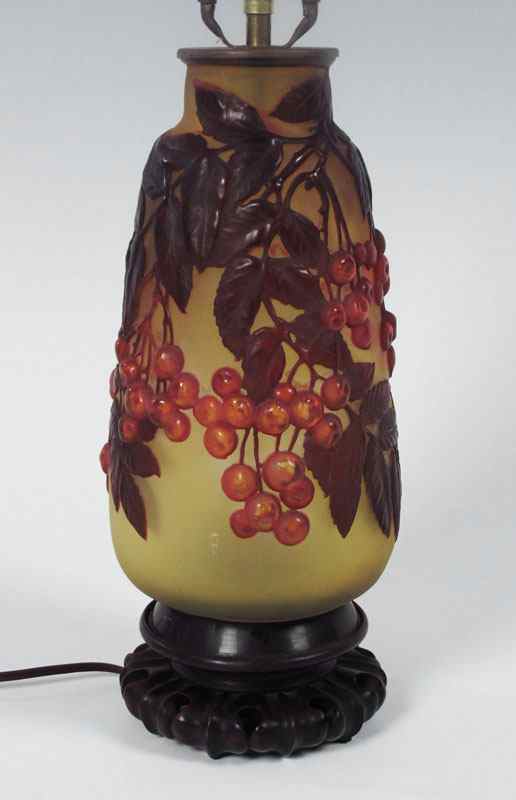 Appraisal: GALLE FRENCH ART NOUVEAU CAMEO GLASS LAMP Deepest red cut