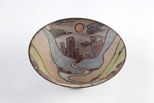 Appraisal: Tessa Fuchs British - 'Valley Road' bowlimpressed potter's seal cm