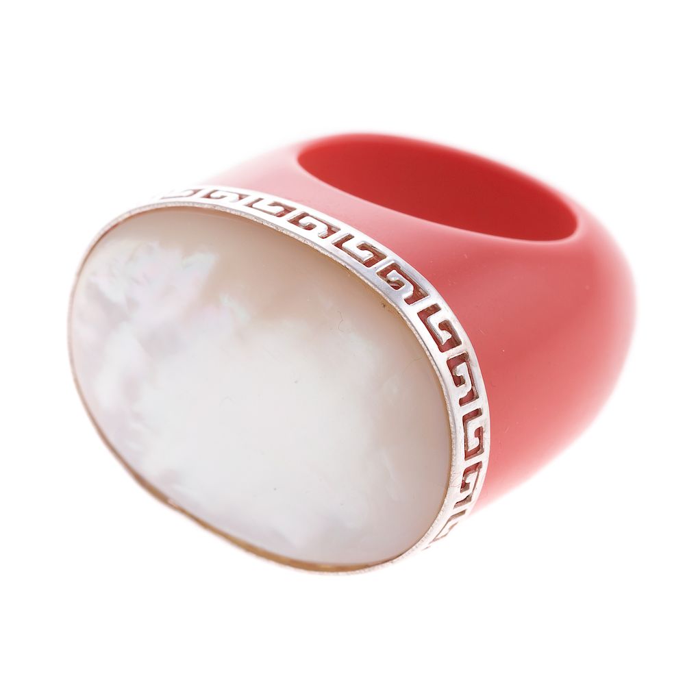 Appraisal: A Carved Coral and Mother of Pearl Ring Contemporary ring