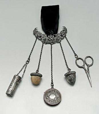 Appraisal: Gorham sterling sewing chatelaine frame with pin scissors thimble case