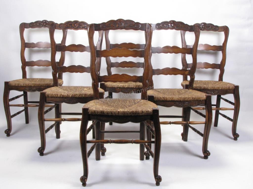 Appraisal: A set of six country French side chairs rush seats