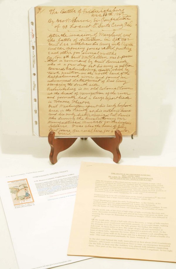 Appraisal: A handwritten manuscript document by a Confederate soldier and member