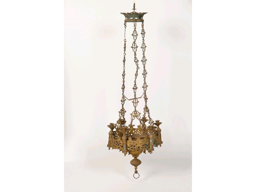 Appraisal: A TH CENTURY GILT METAL GOTHIC REVIVAL CHANDELIER with six