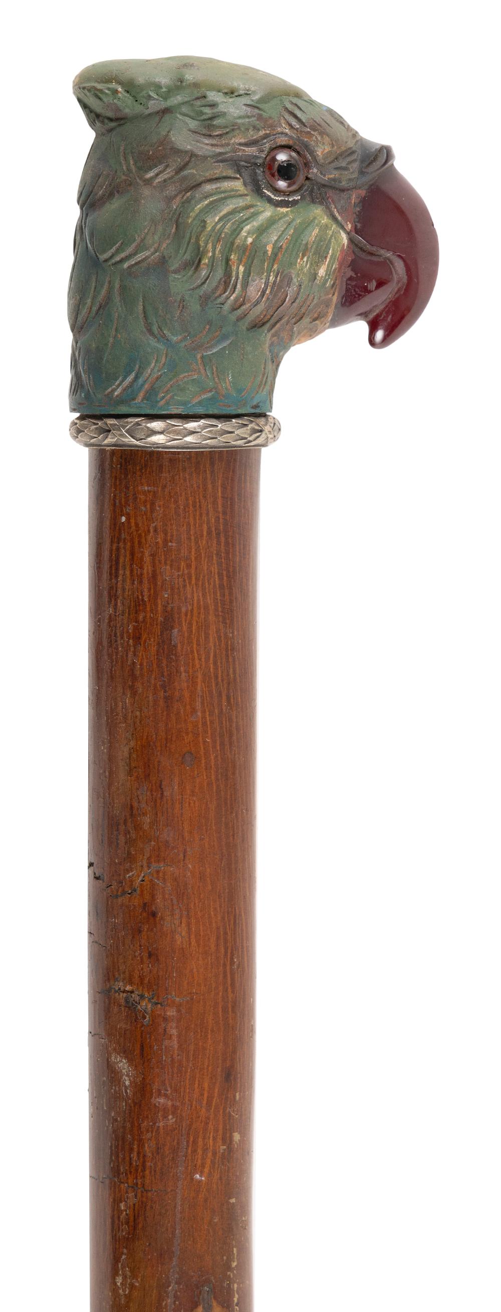 Appraisal: ENGLISH CANE WITH A PARROT-FORM HANDLE Early th Century Carved