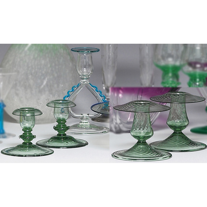 Appraisal: Steuben candlesticks pair low forms in green glass with a