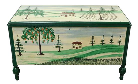 Appraisal: Phyllis Cicora Duffy American b oblong cedar chest with handpainted